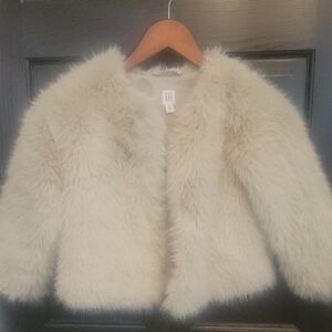 GAP Kids Faux Fur Jacket - Off-White/ Grey